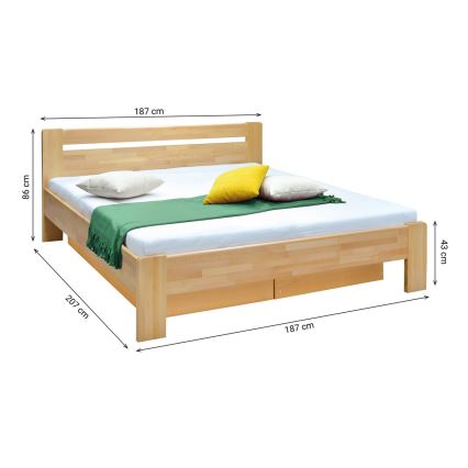 Tweepersoonsbed met lattenbodem en opbergruimte van massief AMARA 180x200 cm beukenhout