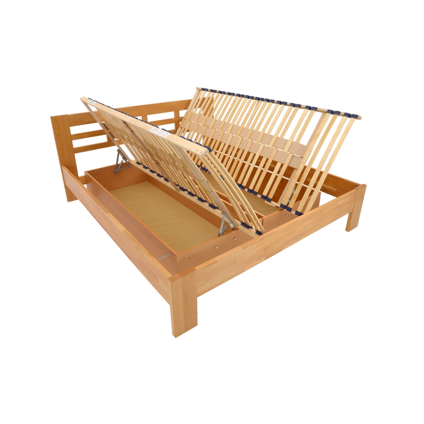 Tweepersoonsbed van massief hout met opbergruimte ANGELA 180x200 cm licht noten