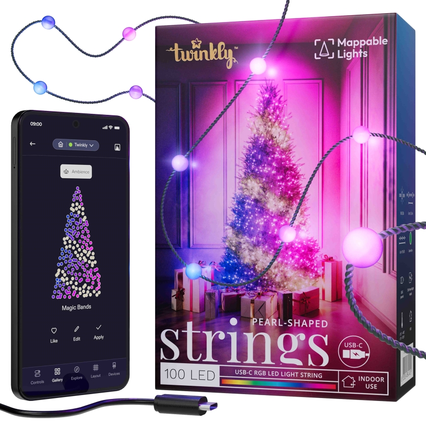Twinkly - LED RGB Dimbaar Kerst lichtsnoer CANDIES 100xLED 8 m USB Wi-Fi