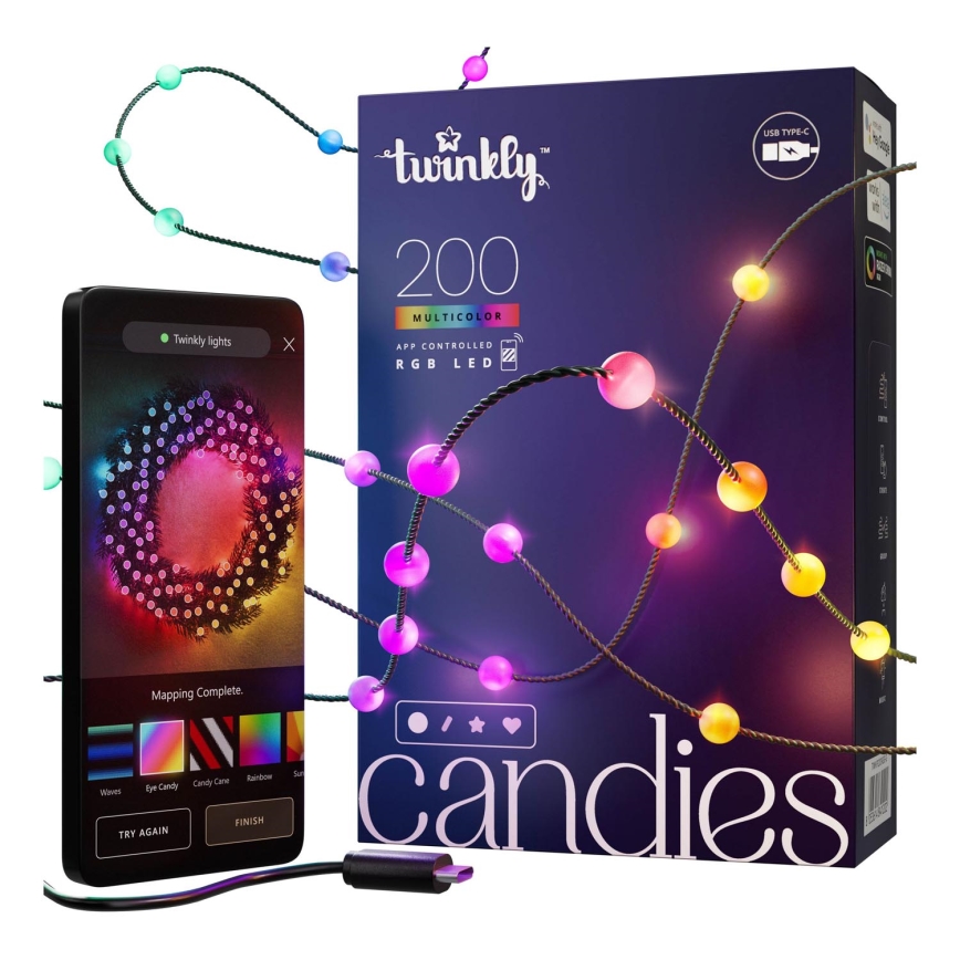 Twinkly - LED RGB Dimbaar Kerst lichtsnoer CANDIES 200xLED 14 m USB Wi-Fi