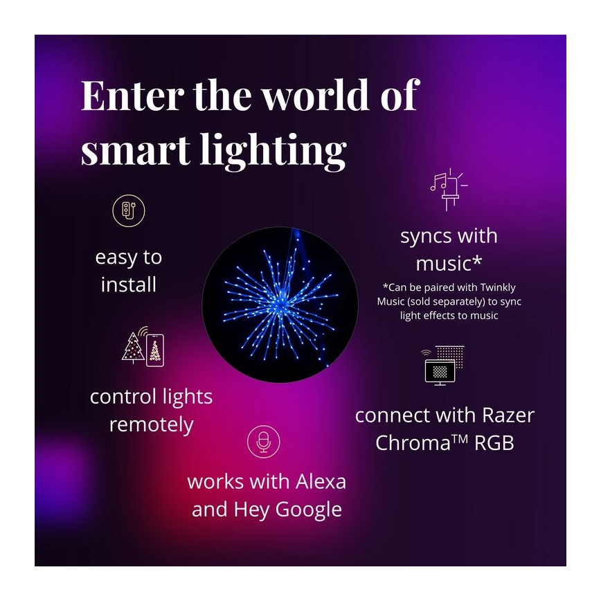 Twinkly - LED RGB Dimbaar buitenshuis kerstster SPRITZER 200xLED IP44 Wi-Fi