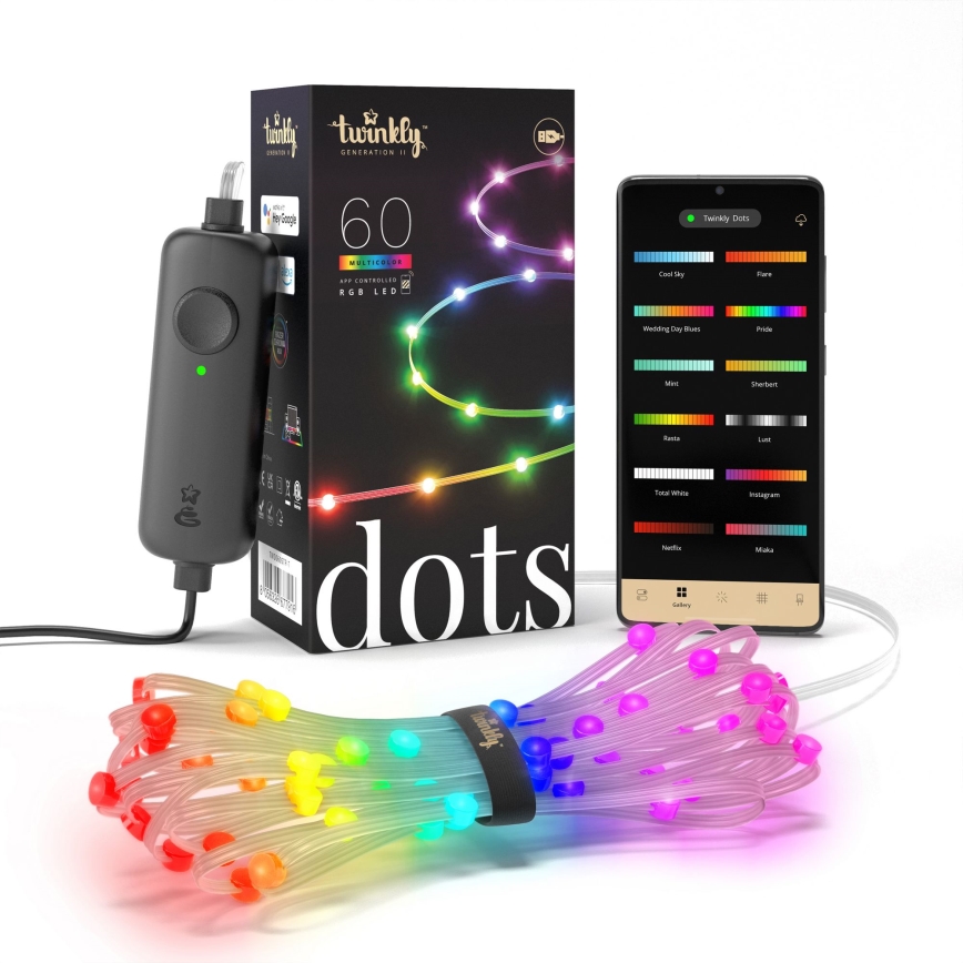 Twinkly - LED RGB Dimbare kerstketting DOTS 60xLED 7 m USB Wi-Fi