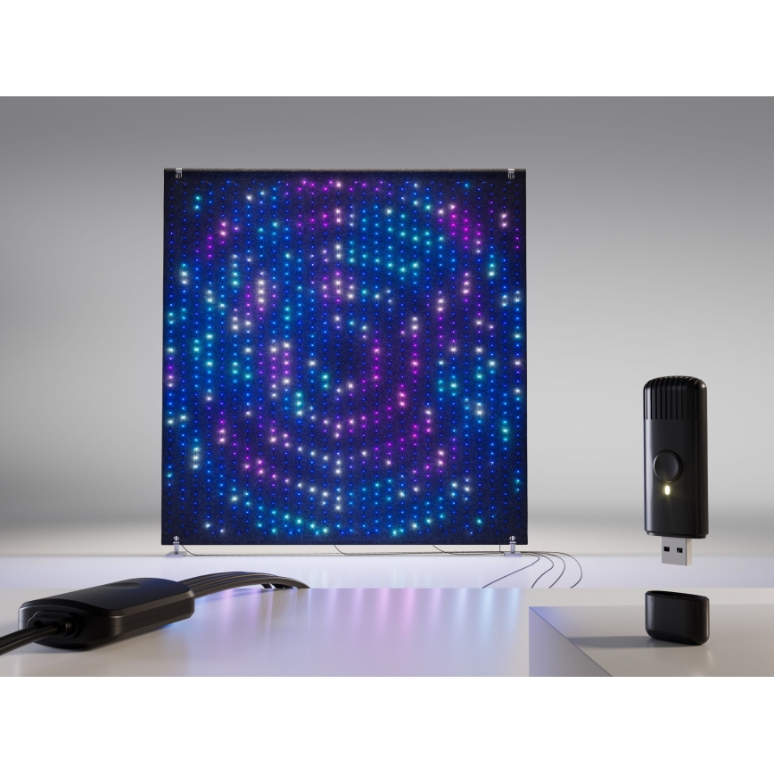 Twinkly - LED RGBW dimbare, muziekgestuurde buitenlichtwand LIGHTWALL 1120xLED 2,6x2,7 m IP44 Wi-Fi + Music Dongle