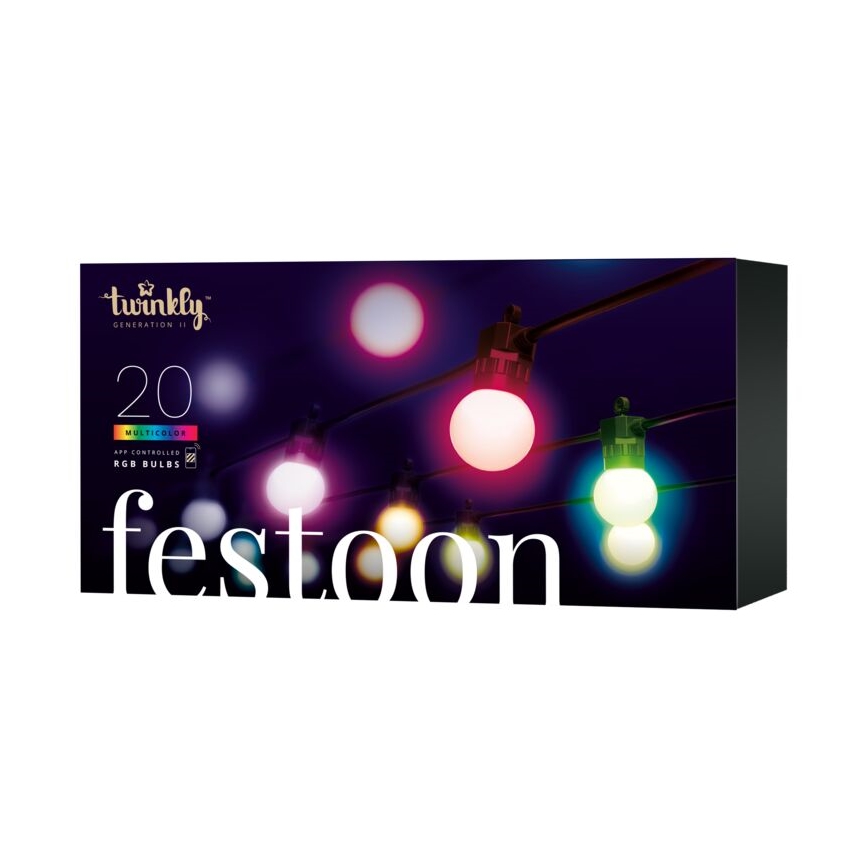Twinkly - LED RGB Dimbaar buitenshuis Decoratieve lichtsnoer FESTOON 20xLED 14m IP44 Wi-Fi