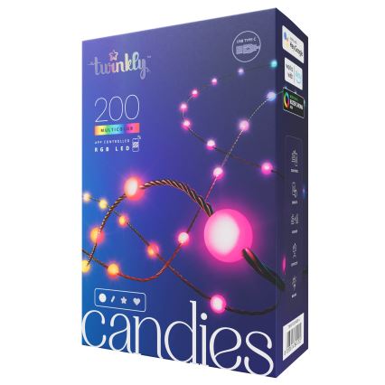 Twinkly - LED RGB Dimbaar Kerst lichtsnoer CANDIES 200xLED 14 m USB Wi-Fi