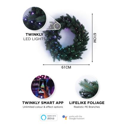 Twinkly - LED RGB Dimbaar Kerstkrans PRE-LIT WREATH 50xLED diameter 61cm Wi-Fi