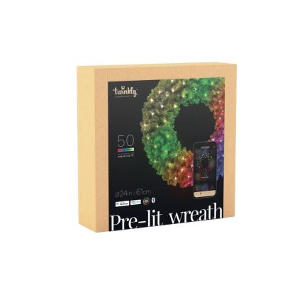 Twinkly - LED RGB Dimbaar Kerstkrans PRE-LIT WREATH 50xLED diameter 61cm Wi-Fi