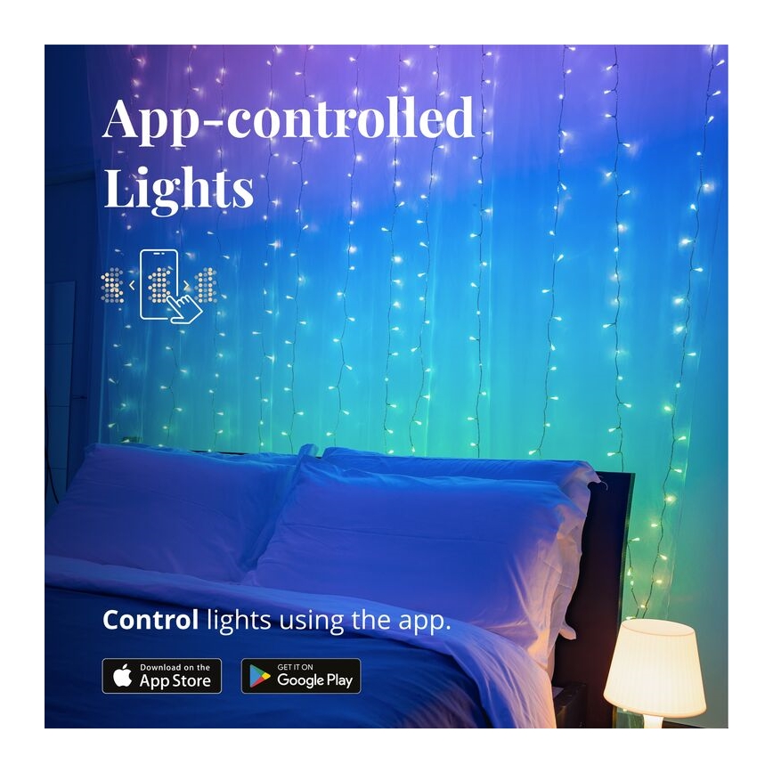 Twinkly - LED RGBW Dimbaar buitenshuis Kerst gordijn CURTAIN 210xLED 6,1m IP44 Wi-Fi