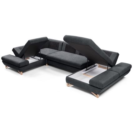 U-vormige gepolsterde hoekbank met slaapfunctie en opbergruimte AVESTA antraciet