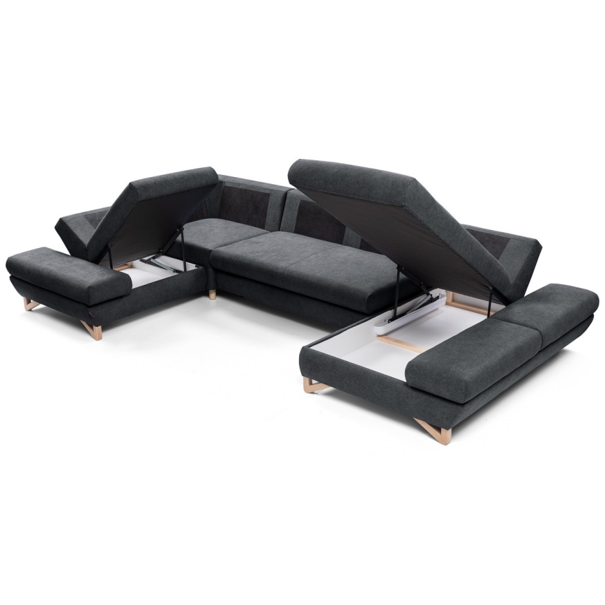 U-vormige gepolsterde hoekbank met slaapfunctie en opbergruimte AVESTA antraciet