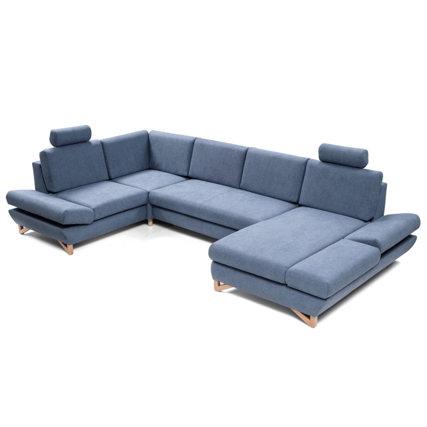U-vormige, uitklapbare gepolsterde hoekbank AVESTA met opbergruimte, blauw