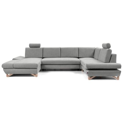 U-vormige gestoffeerde hoekbank met slaapfunctie en opbergruimte AVESTA, grijs