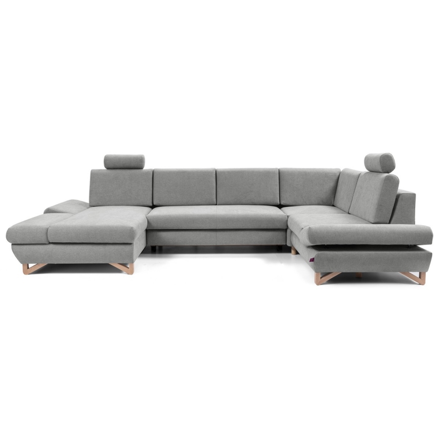 U-vormige gestoffeerde hoekbank met slaapfunctie en opbergruimte AVESTA, grijs