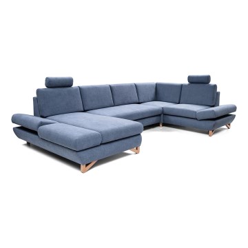 U-vormige gestoffeerde opvouwbare hoekbank met opbergruimte AVESTA rechts blauw