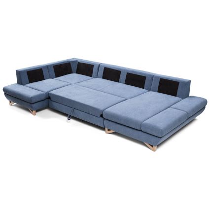 U-vormige hoekbank met opbergruimte, verstelbaar, gestoffeerd AVESTA blauw