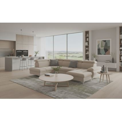 U-vormige hoekbank met opbergruimte CATANIA links, beige, uitschuifbaar