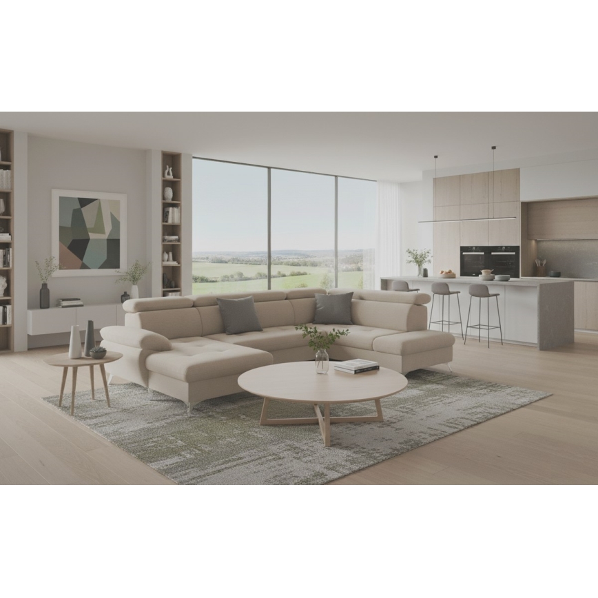 U-vormige hoekbank met opbergruimte CATANIA, rechts, beige