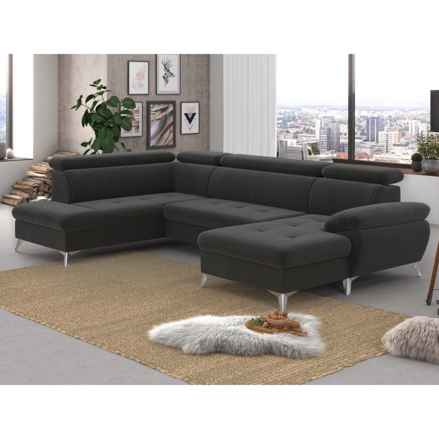 U-vormige hoekbank met opbergruimte CATANIA links, grafietkleurig