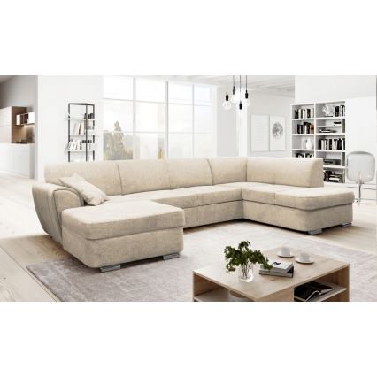 U-vormige hoekbank met opbergruimte SERPA, rechts, beige