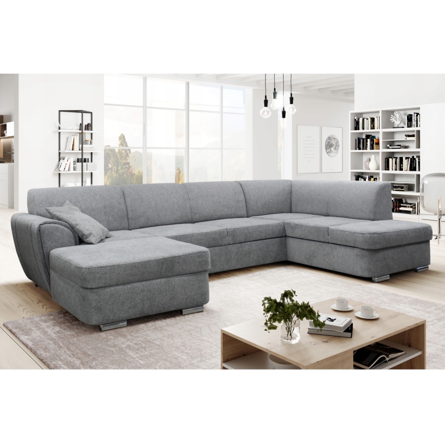 U-vormige hoekbank SERPA, met slaapfunctie en opbergruimte, rechts, grijs
