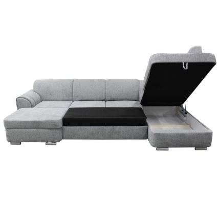 U-vormige hoekbank SERPA, met slaapfunctie en opbergruimte, rechts, grijs