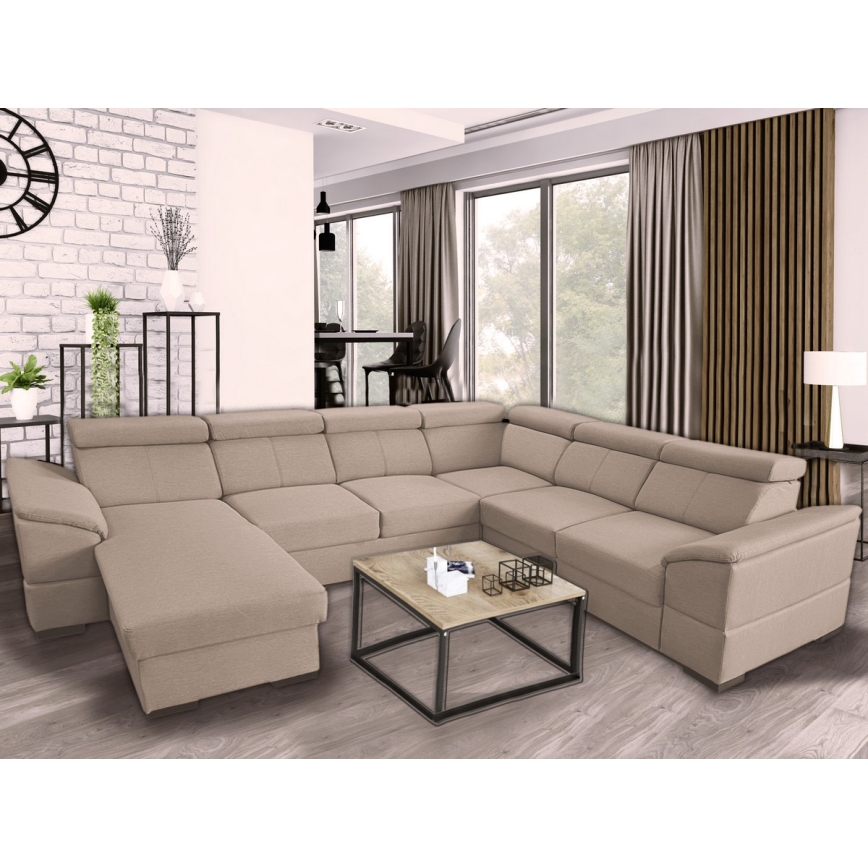 U-vormige opvouwbare bank met universele hoek met een opslagruimte GRANADA beige