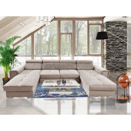 U-vormige opvouwbare bank met universele hoek met een opslagruimte SALVADA beige