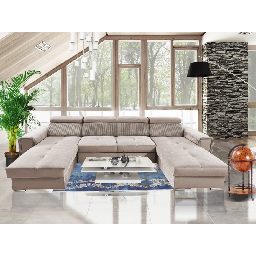 U-vormige opvouwbare bank met universele hoek met een opslagruimte SALVADA beige