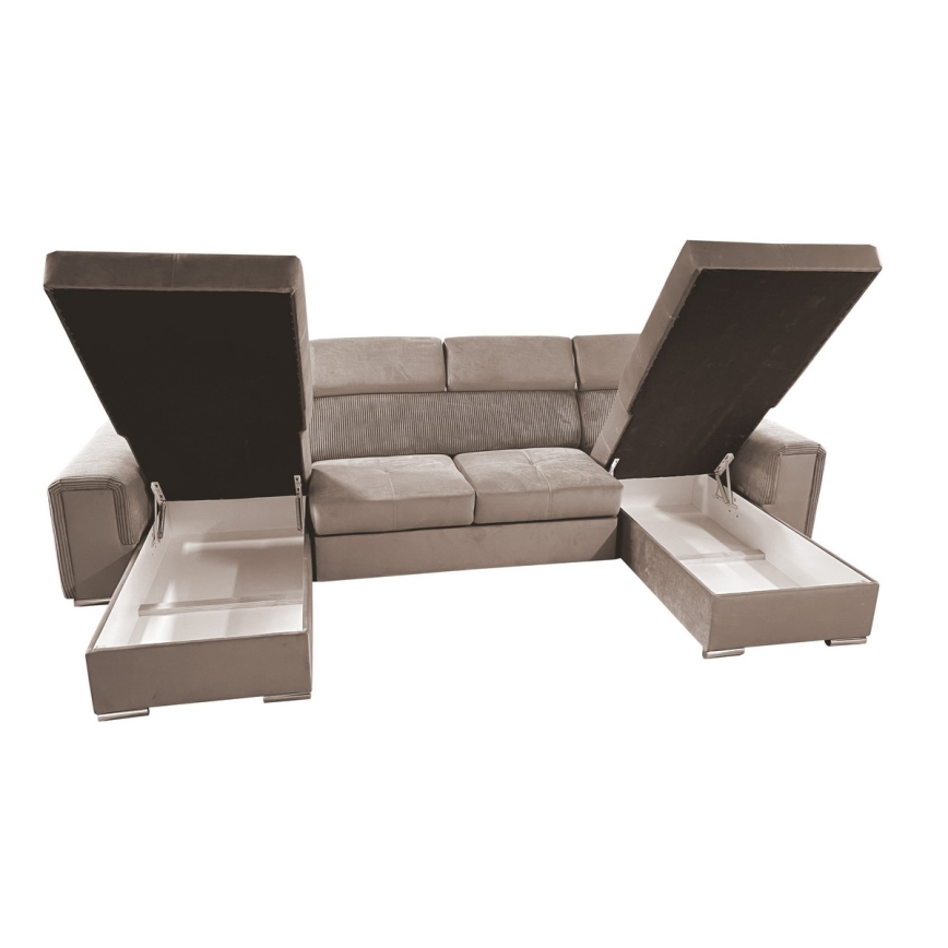 U-vormige opvouwbare bank met universele hoek met een opslagruimte SALVADA beige