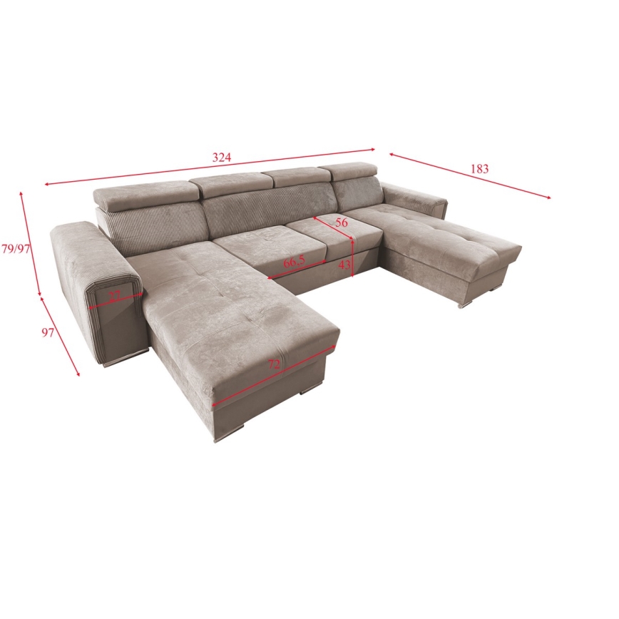 U-vormige opvouwbare bank met universele hoek met een opslagruimte SALVADA beige