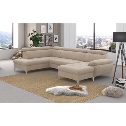 U-vormige opvouwbare hoekbank met opbergruimte CATANIA links beige