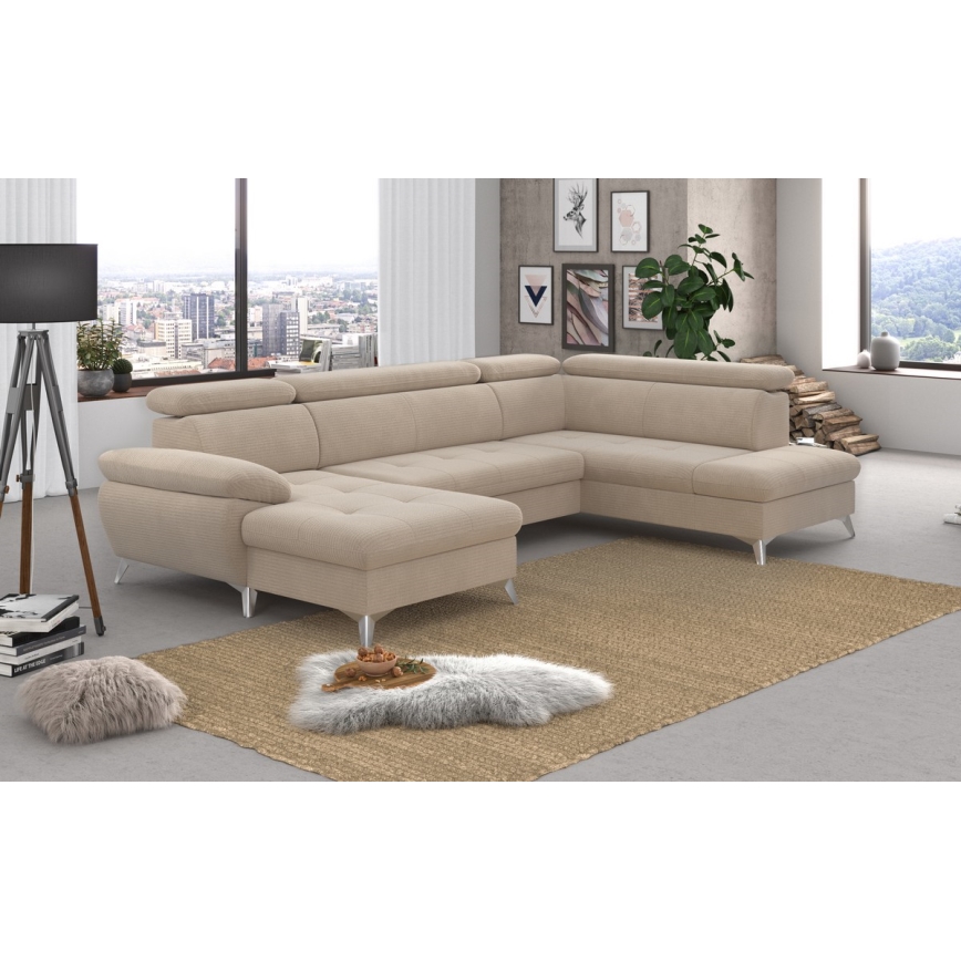 U-vormige opvouwbare hoekbank met opbergruimte CATANIA rechts beige