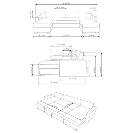 U-vormige slaapbank met opbergruimte JANISE grijs