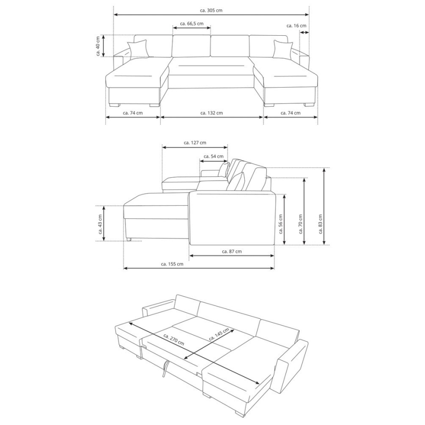 U-vormige slaapbank met opbergruimte JANISE grijs