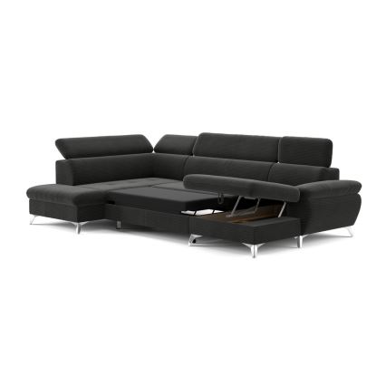 U-vormige hoekbank met opbergruimte CATANIA links, grafietkleurig