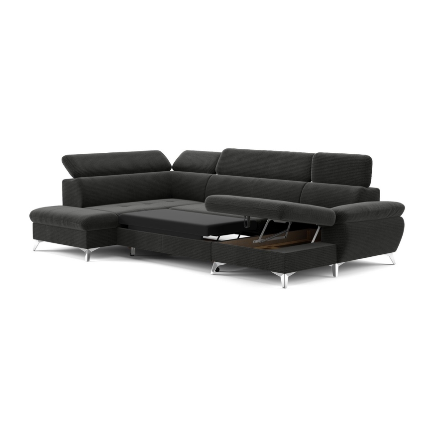 U-vormige hoekbank met opbergruimte CATANIA links, grafietkleurig