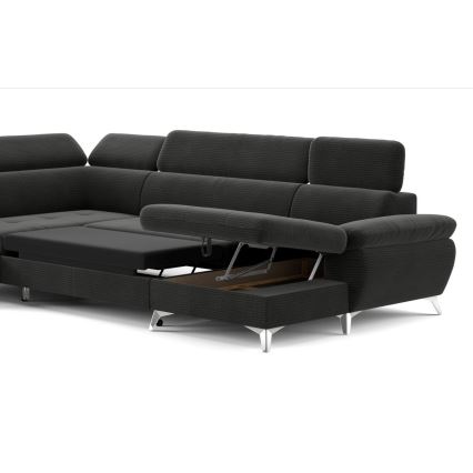 U-vormige hoekbank met opbergruimte CATANIA links, grafietkleurig