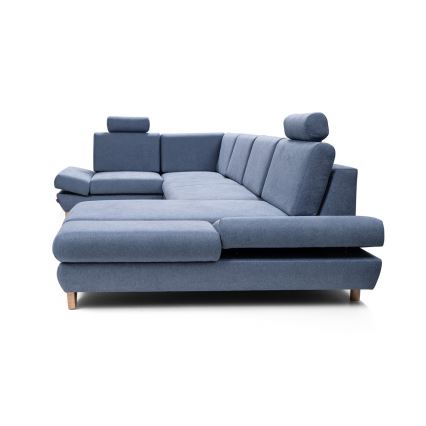 U-vormige, uitschuifbare gestoffeerde hoekbank AVESTA met opbergruimte, blauw