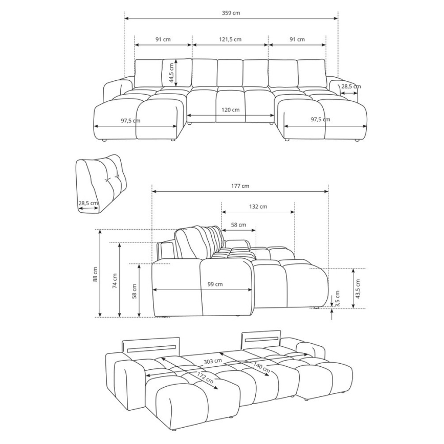 U-vormige uitklapbare gestoffeerde hoekbank met opbergruimte ALMADA, beige