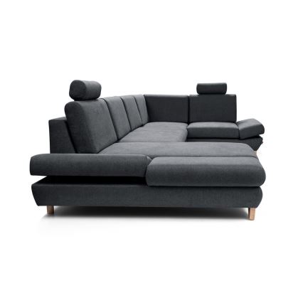 U-vormige gestoffeerde hoekbank AVESTA met uitklapbare slaapfunctie en opbergruimte, antraciet