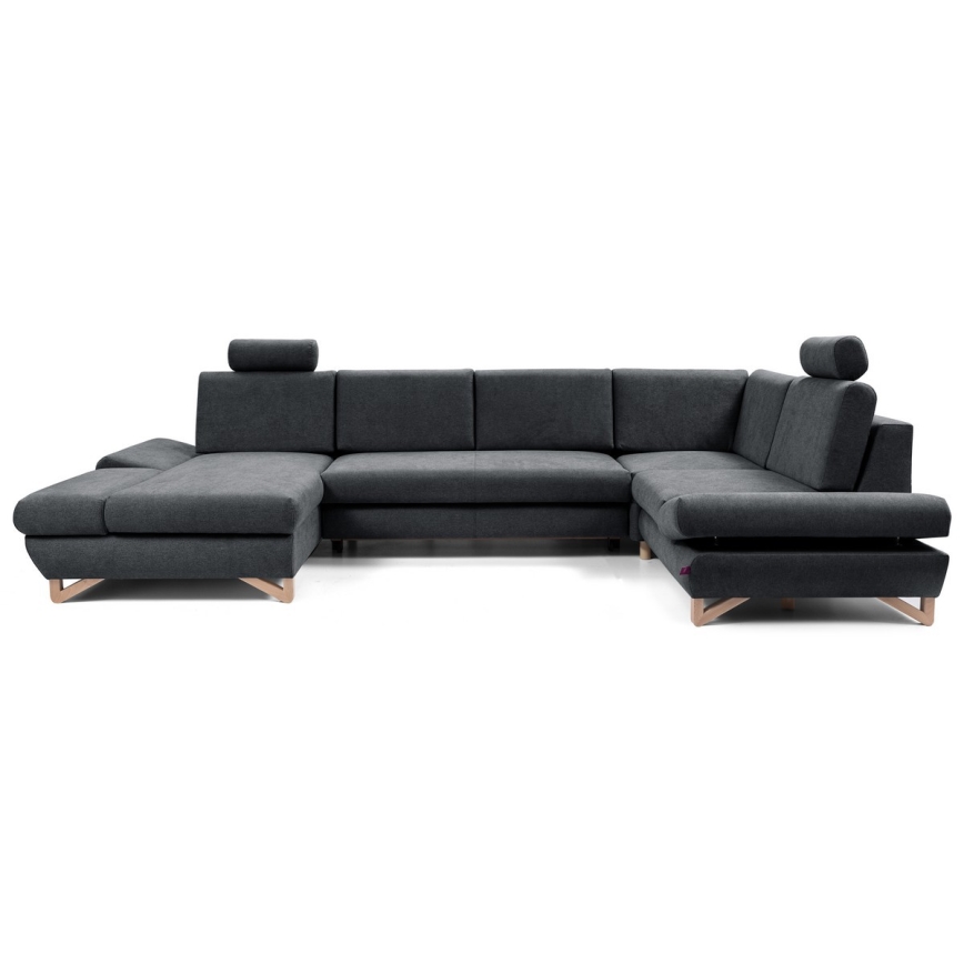 Uitklapbare gestoffeerde hoekbank AVESTA in U‑vorm met opbergruimte, antraciet
