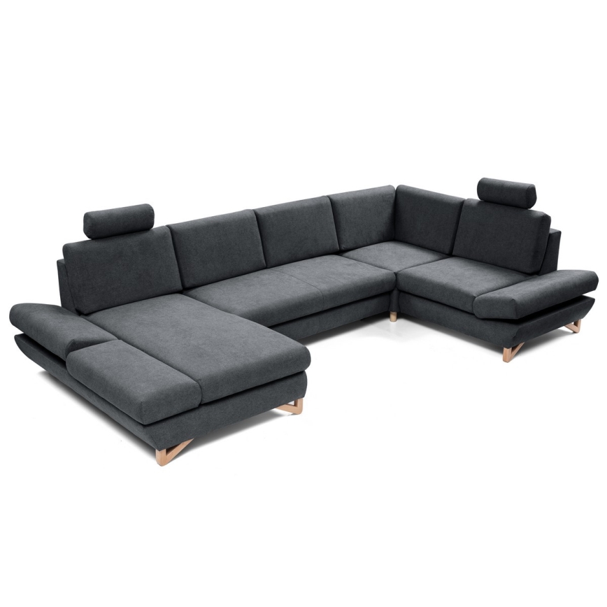 Uitklapbare gestoffeerde hoekbank AVESTA in U‑vorm met opbergruimte, antraciet