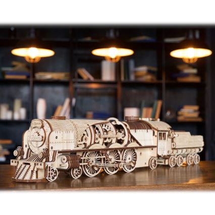 Ugears - 3D houten mechanische puzzel V-Express stoomlocomotief met tender