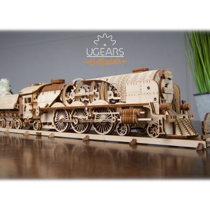 Ugears - 3D houten mechanische puzzel V-Express stoomlocomotief met tender