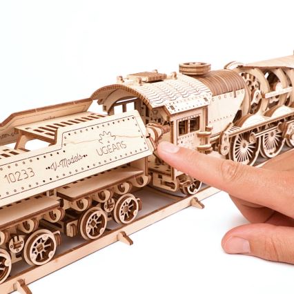 Ugears - 3D houten mechanische puzzel V-Express stoomlocomotief met tender