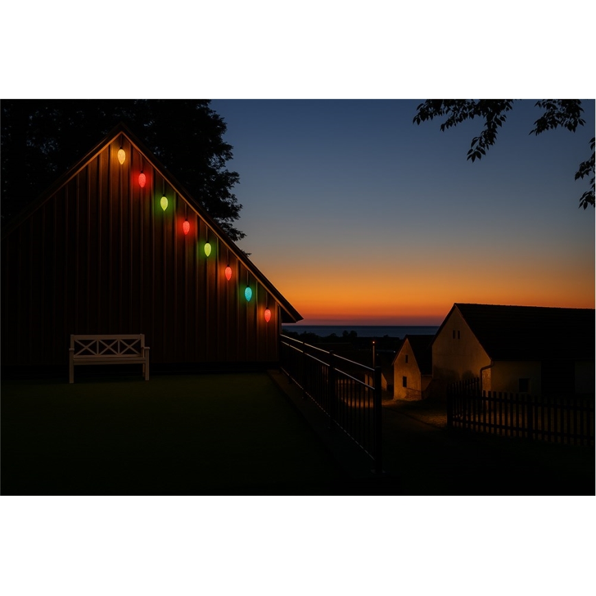 Uitbreidingsset LED-buitenslinger CONE FILAMENT 20xE10 14m gekleurd/warmwit IP44, Gemaakt in de EU