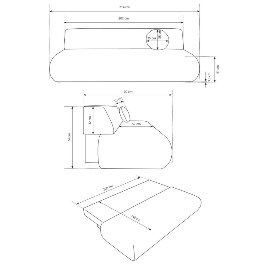 Uitklapbare 3-zitsbank met opbergruimte PRATO beige