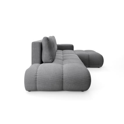 Uitschuifbare gestoffeerde L-hoekbank ALMADA met opbergruimte, rechts, grijs