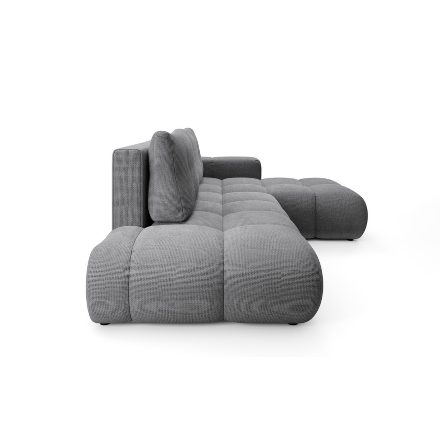 Uitschuifbare gestoffeerde L-hoekbank ALMADA met opbergruimte, rechts, grijs