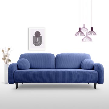Uitklapbare gestoffeerde driezitsbank CLOUDY, blauw
